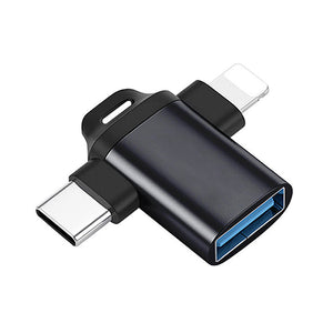 Portable 2-in-1 USB Female Adapter to Lightning Male and USB-C Male OTG Adapter