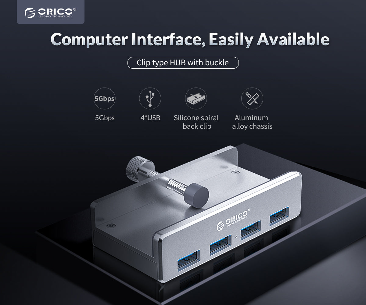 Aluminum Alloy Clip-On USB Hub for for Monitor or Desk - OnlyKey