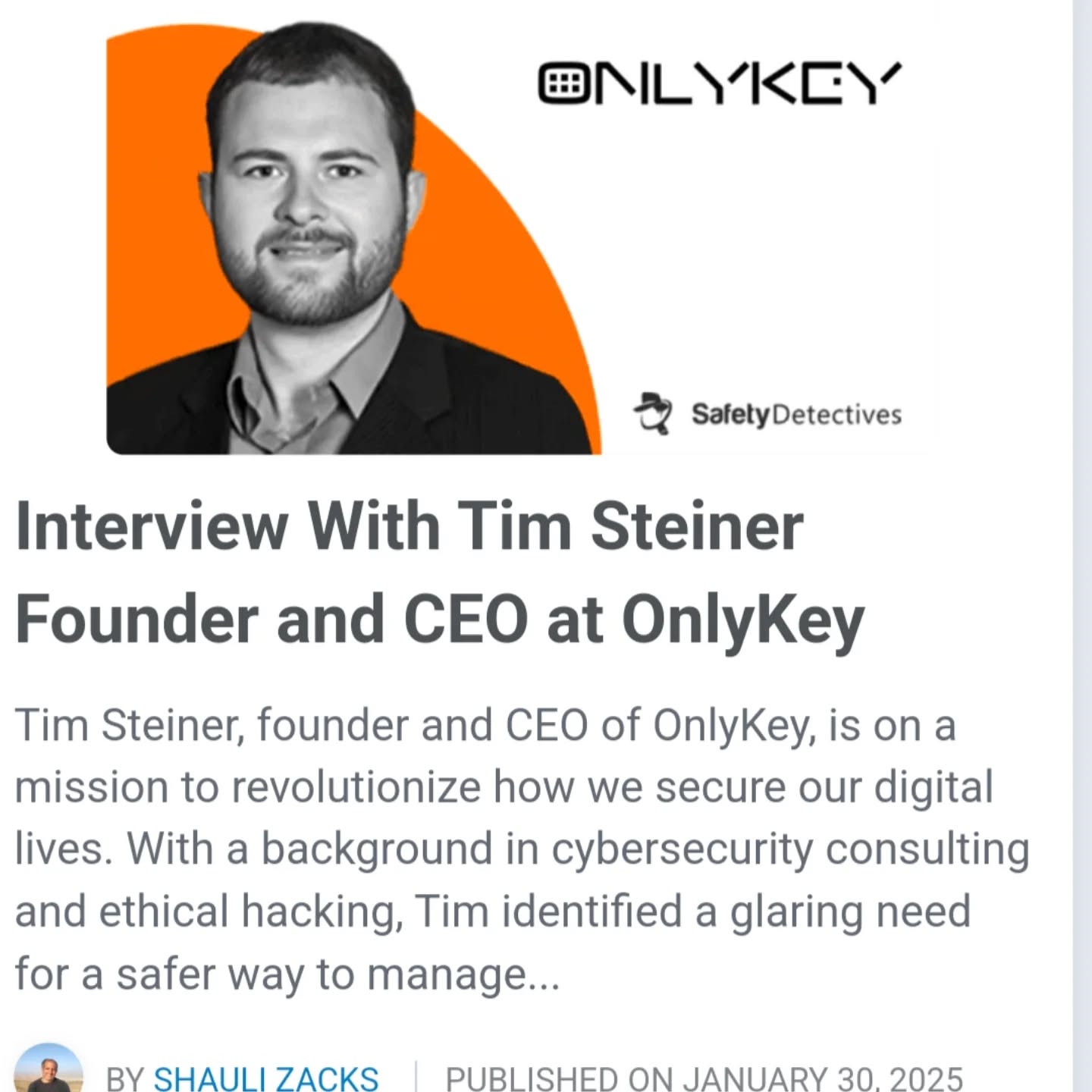 Interview With Tim Steiner Founder and CEO at OnlyKey