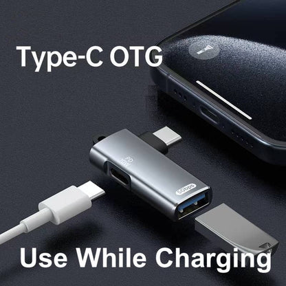 Portable Charging USB-A Female Adapter to USB-C Male OTG Adapter (Simultaneous OTG & 100W Charging)